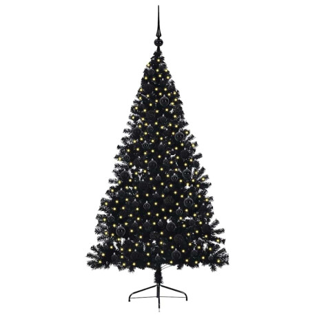 vidaXL Kunstmatig Voorverlicht Kerstboom met 300 LED Zwart 180 cm PVC afbeelding3 - 1