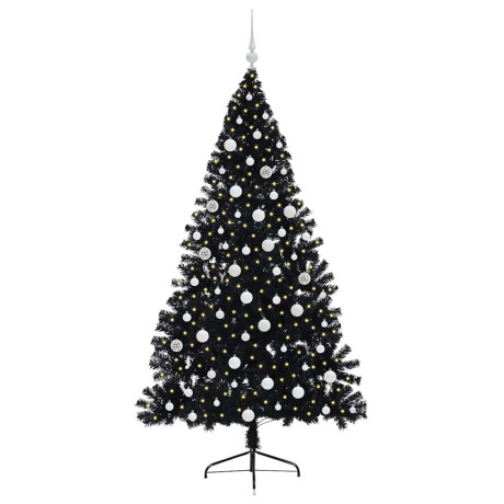 vidaXL Kunstmatig Voorverlicht Kerstboom met 300 LED Zwart 180 cm PVC afbeelding3 - 1