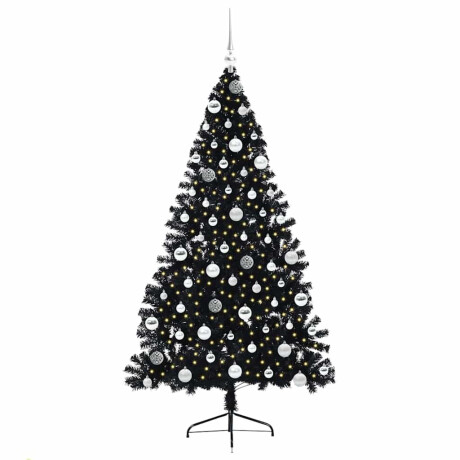 vidaXL Kunstmatig Voorverlicht Kerstboom met 300 LED Zwart 180 cm PVC afbeelding3 - 1