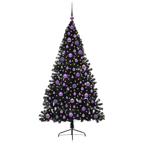 vidaXL Kunstmatig Voorverlicht Kerstboom met 300 LED Zwart 180 cm PVC afbeelding3 - 1