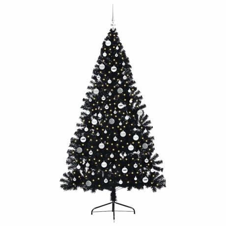 vidaXL Kunstmatig Voorverlicht Kerstboom met 300 LED Zwart 210 cm PVC afbeelding3 - 1