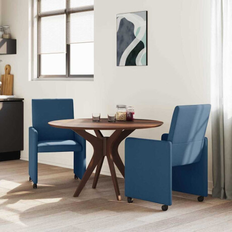 vidaXL Eetkamerstoelen met Wieltjes 2 pcs Blauw 57 x 66 x 94 cm Stof afbeelding3 - 1