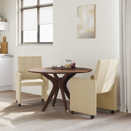 vidaXL Eetkamerstoelen met Wieltjes 2 pcs Crème 58 x 65 x 94 cm Stof afbeelding3 - 1