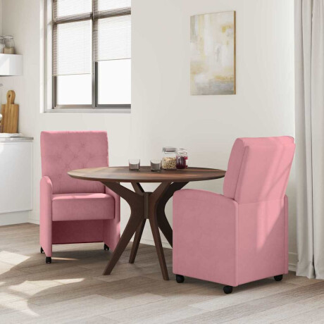 vidaXL Dining Stoelen met Wielen 2 pcs Roze 58 x 67 x 97 cm Fluweel afbeelding3 - 1