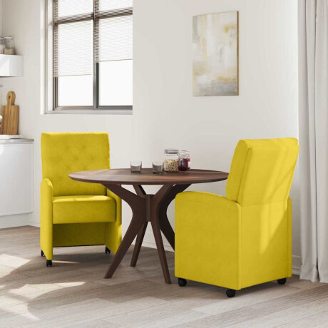 vidaXL Eetkamerstoelen met Wieltjes 2 pcs Geel 58 x 67 x 97 cm Fluweel afbeelding3 - 1