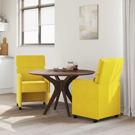 vidaXL Eetkamerstoelen met Wieltjes 2 pcs Geel 58 x 65 x 98 cm Fluweel afbeelding3 - 1