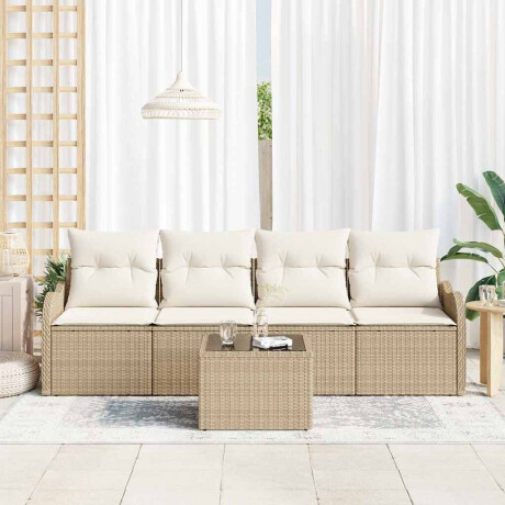 vidaXL Tuin Sofa Set 5 pcs Beige en Crème Poly rattan, staal en glas afbeelding3 - 1