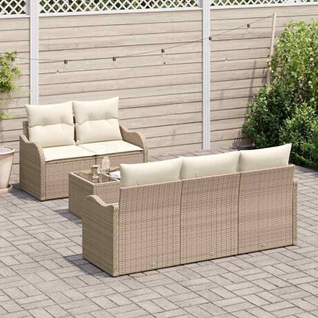 vidaXL Tuin Sofa Set 6 pcs Beige en Crème Poly rattan, staal en glas afbeelding3 - 1