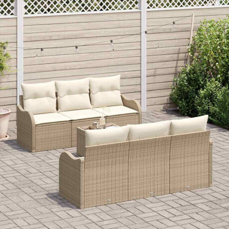 vidaXL Tuin Sofa Set 7 pcs Beige en Crème Poly Riet en Staal en Glas afbeelding3 - 1