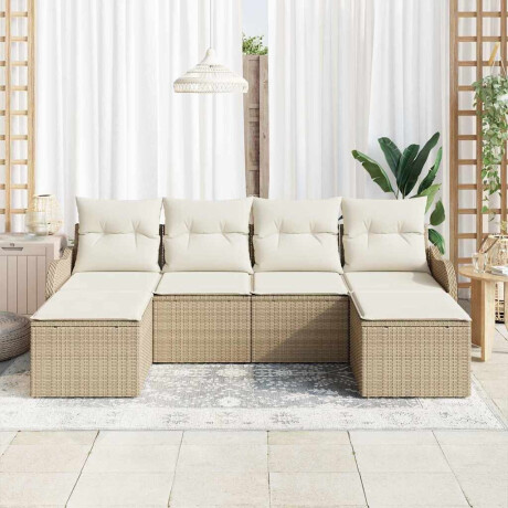 vidaXL Tuin Sofa Set met kussen 6 pcs Beige en wit Poly riet afbeelding3 - 1