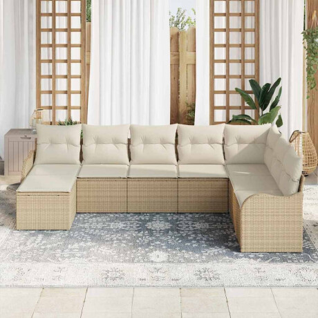 vidaXL Tuin Sofa Set met kussen 8 pcs Beige en wit Poly riet afbeelding3 - 1