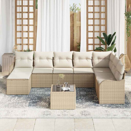 vidaXL Tuin Sofa Set met kussen 9 pcs Beige en wit Poly riet afbeelding3 - 1