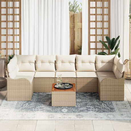 vidaXL Tuin Sofa Set 8 pcs Beige, wit Groot Riet, Polyester kussens afbeelding3 - 1