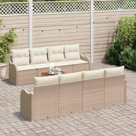 vidaXL Beige Tuinbank Set 9 pcs Beige, wit Large Rattan afbeelding3 - 1
