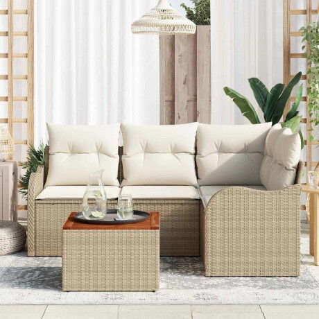 vidaXL Tuin Sofa Set 5 pcs Beige, wit Groot Rieten, Hout afbeelding3 - 1