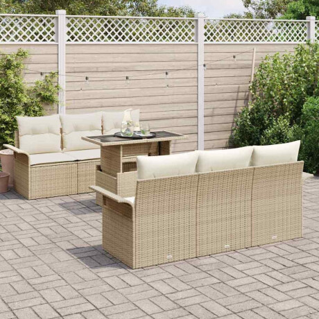 vidaXL Tuin Sofa Set met kussen met opslag 7 pcs Beige Poly riet afbeelding3 - 1