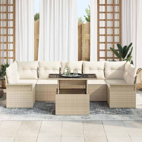 vidaXL Tuin Sofa Set met kussen met opslag 8 pcs Beige Poly Rattan afbeelding3 - 1