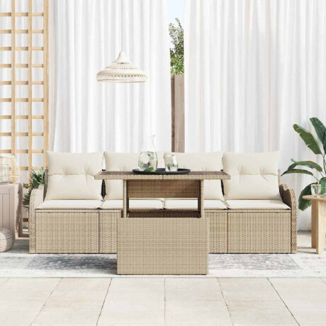 vidaXL 5-delige tuin sofa set met kussens - beige poly rattan afbeelding3 - 1