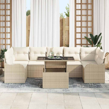 vidaXL Tuin Sofa Set met kussen met opslag 8 pcs Beige Poly Rattan afbeelding3 - 1