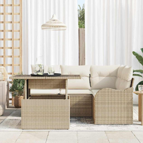 vidaXL 5-delige ligbedset met kussens Beige Poly Rattan afbeelding3 - 1