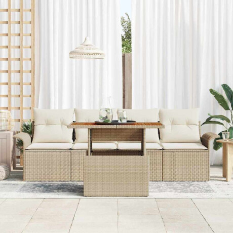 vidaXL 5-delige tuinsofa set met beige kussens van poly rattan afbeelding3 - 1