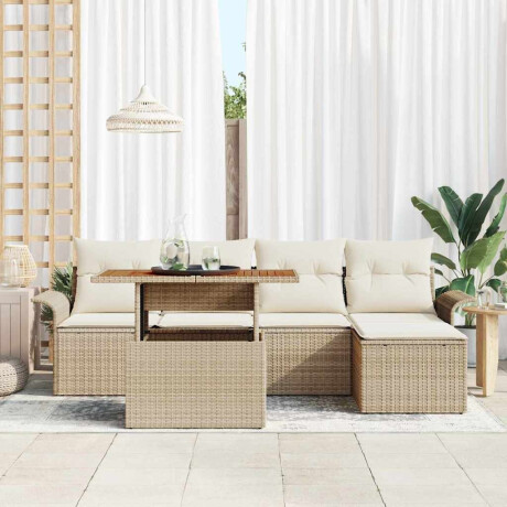 vidaXL 6-delige tuinsofa set met beige kussens van poly rattan afbeelding3 - 1