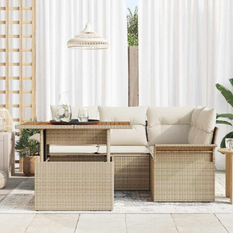 vidaXL 5-delige tuinsofa set met kussens in beige poly rattan afbeelding3 - 1