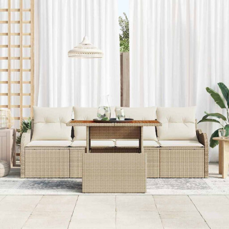 vidaXL 5-delige tuinsofa set met kussens in beige poly rattan afbeelding3 - 1