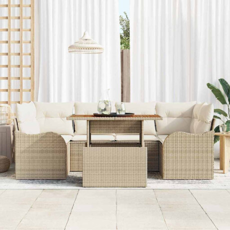 vidaXL 7-delige tuinsofa set met kussens in beige van poly rattan afbeelding3 - 1