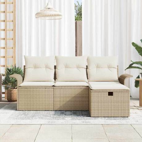 vidaXL 4-delige tuinsofacombinatie met kussens in beige poly rattan afbeelding3 - 1