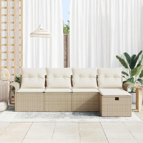 vidaXL 5-delige tuinsofa set met kussens in beige poly rattan afbeelding3 - 1