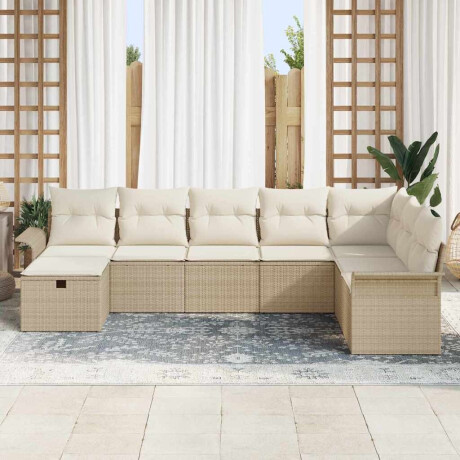 vidaXL Tuin Sofa Set met kussen met opslag 8 pcs Beige Poly riet afbeelding3 - 1