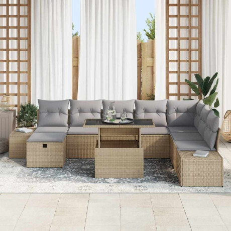 vidaXL Tuin Sofa Set 9 pcs Beige poly rattan afbeelding3 - 1