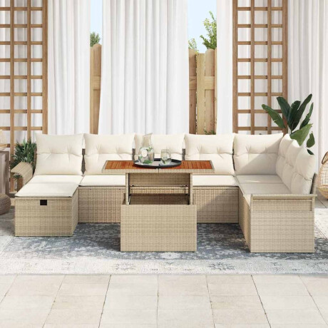 vidaXL 9-delige Tuin Sofa Set met Kussens in Beige Poly Rattan afbeelding3 - 1