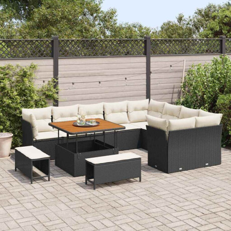 vidaXL Tuin Sofa Set met kussen met opslag 12 pcs Zwart en crème afbeelding3 - 1