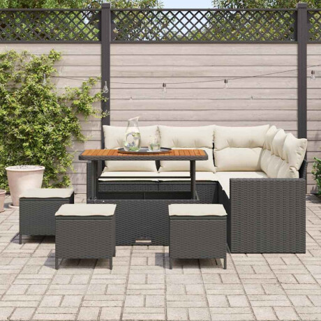 vidaXL Tuin Sofa Set met kussen 9 pcs Zwart en crème 110 x 55 x 71 cm afbeelding3 - 1