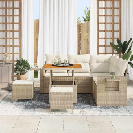 vidaXL 8-delige ligbed set met kussens Beige Poly Rattan Acacia afbeelding3 - 1