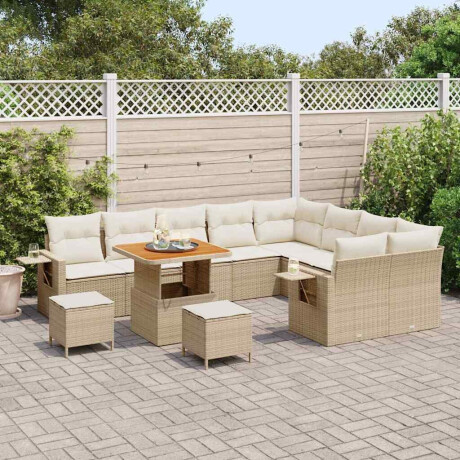 vidaXL 12-delige tuinsofa set met kussens in beige van poly rattan en acaciahout afbeelding3 - 1