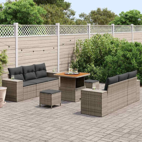 vidaXL Tuin Sofa Set met kussen Grijs 221 x 204 x 85 cm Poly Rattan afbeelding3 - 1