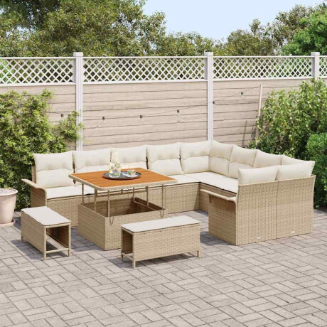 vidaXL Tuin Sofa Set met kussen met opslag 12 pcs Beige en Crème afbeelding3 - 1