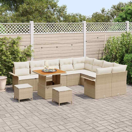 vidaXL 12-delige ligbed set met kussens in beige poly riet en acacia afbeelding3 - 1