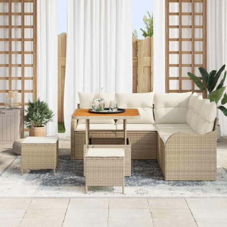 vidaXL 8-delige tuinsofa set met kussens - Beige, poly rattan, acacia afbeelding3 - 1