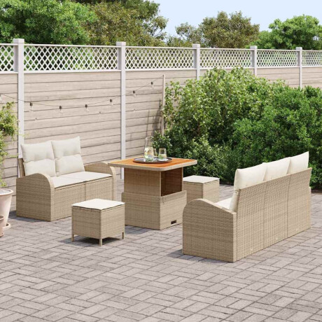 vidaXL 8-delige tuinset met kussens in beige poly rattan en acacia afbeelding3 - 1