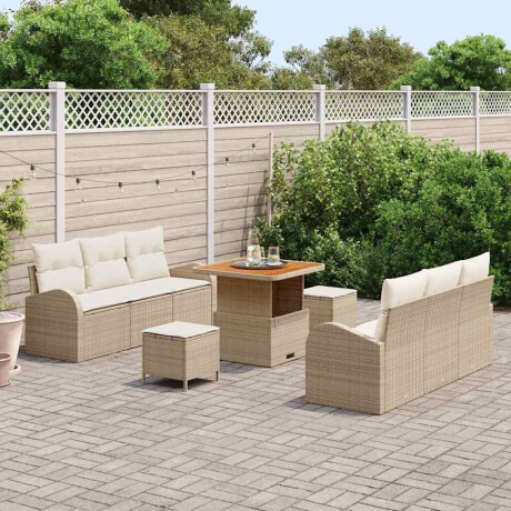 vidaXL 9-delige loungeset met kussens in beige van poly rattan en acacia afbeelding3 - 1