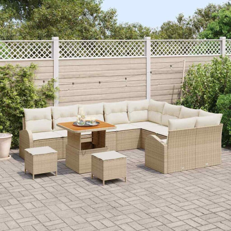 vidaXL 12-delige tuinset met kussens in beige van poly rattan en acacia afbeelding3 - 1