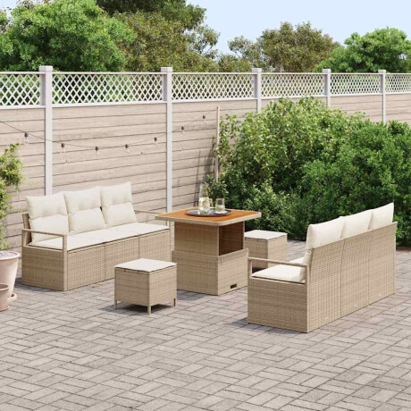 vidaXL 9-delige tuinsofa set met kussens in beige poly rattan en acacia. afbeelding3 - 1