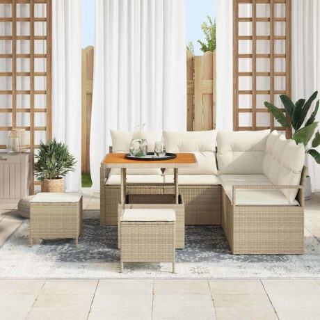 vidaXL 8-delige tuinset met kussens - Beige Poly Rattan en Acacia afbeelding3 - 1