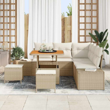 vidaXL 8-delige tuinsofa set met kussens in beige poly rattan en acacia. afbeelding3 - 1