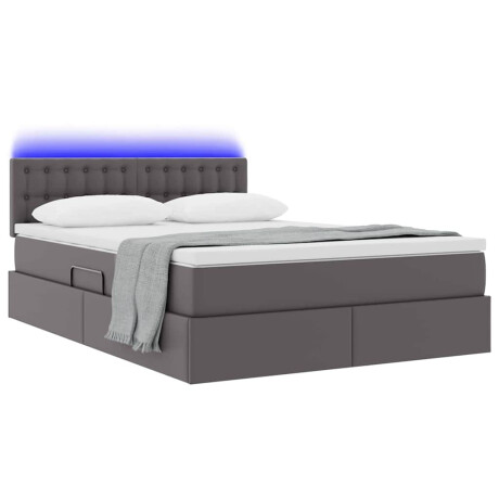 vidaXL Bed met LED -striplichten met hoofdeinde Grijs 140 x 190 cm PVC afbeelding3 - 1