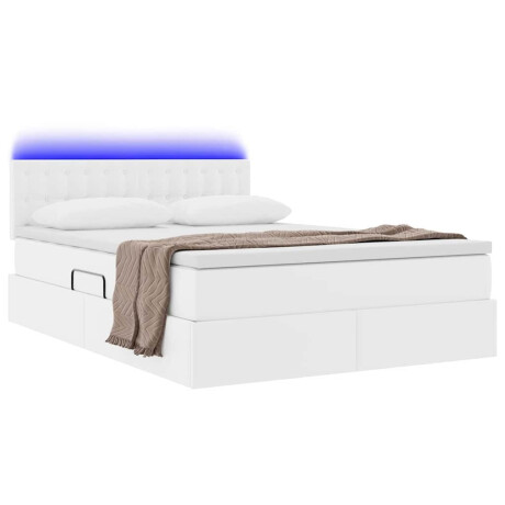 vidaXL Bed met LED -striplichten met opslag Puur Wit 140 x 200 cm PVC afbeelding3 - 1